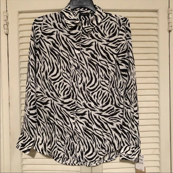NWT Nordstrom Halogen Zebra Print Button Down Top Career Size Xtra Small - Picture 1 of 8